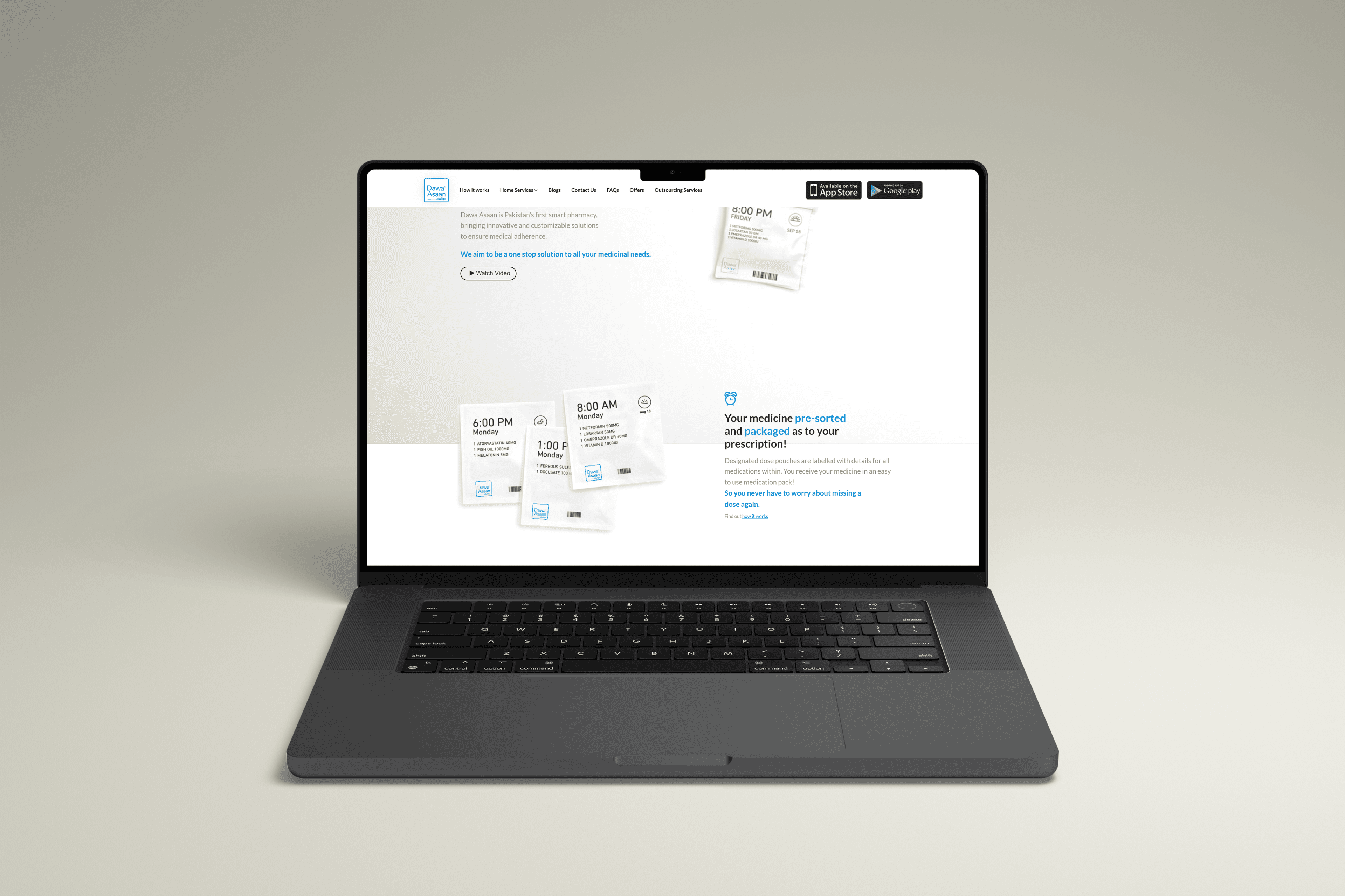 Dawa Asaan pharmacy platform displayed on a laptop