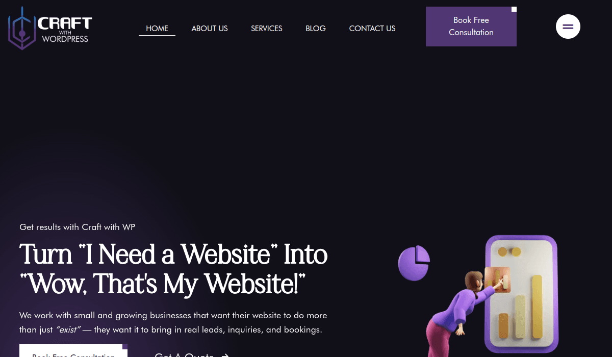 Craft with WP live website homepage