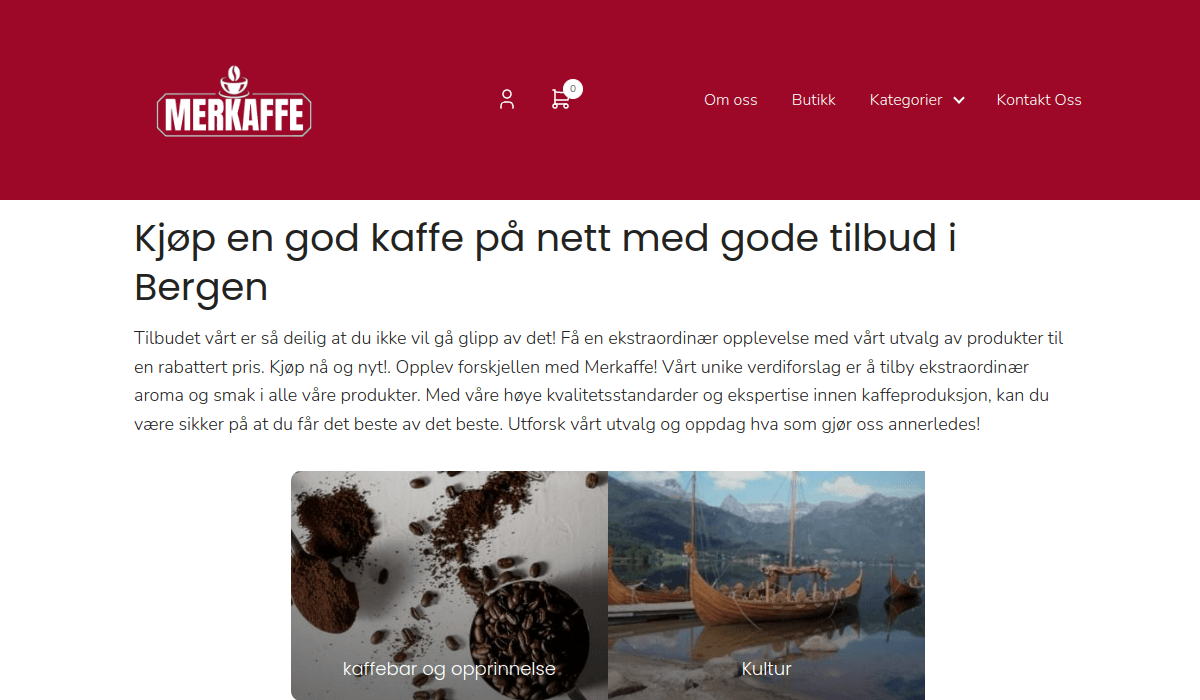 Mer Kaffe live website homepage