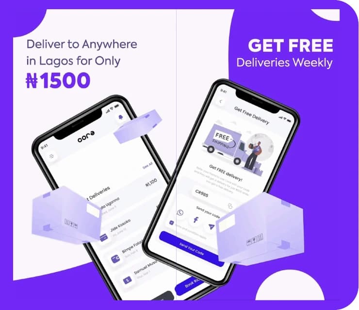 Cora Delivery mobile application screens for booking and managing deliveries