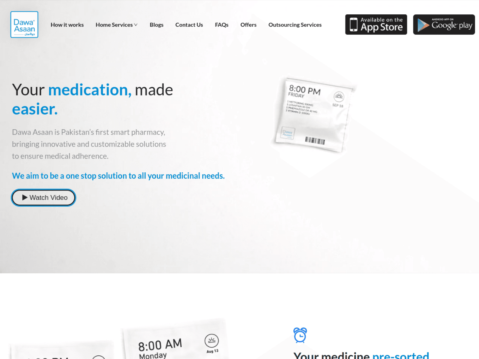 Dawa Asaan official website showing its medication adherence service